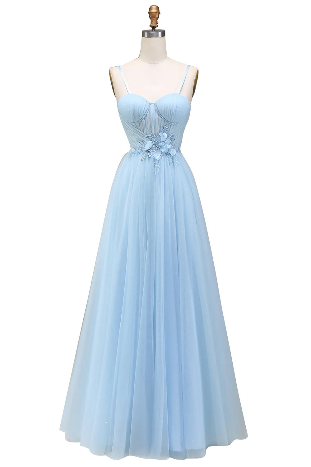 Tulle Prom Dress, A-Line Prom Dress with Appliques, Light Blue Evening Dress, Handmade Formal Dress