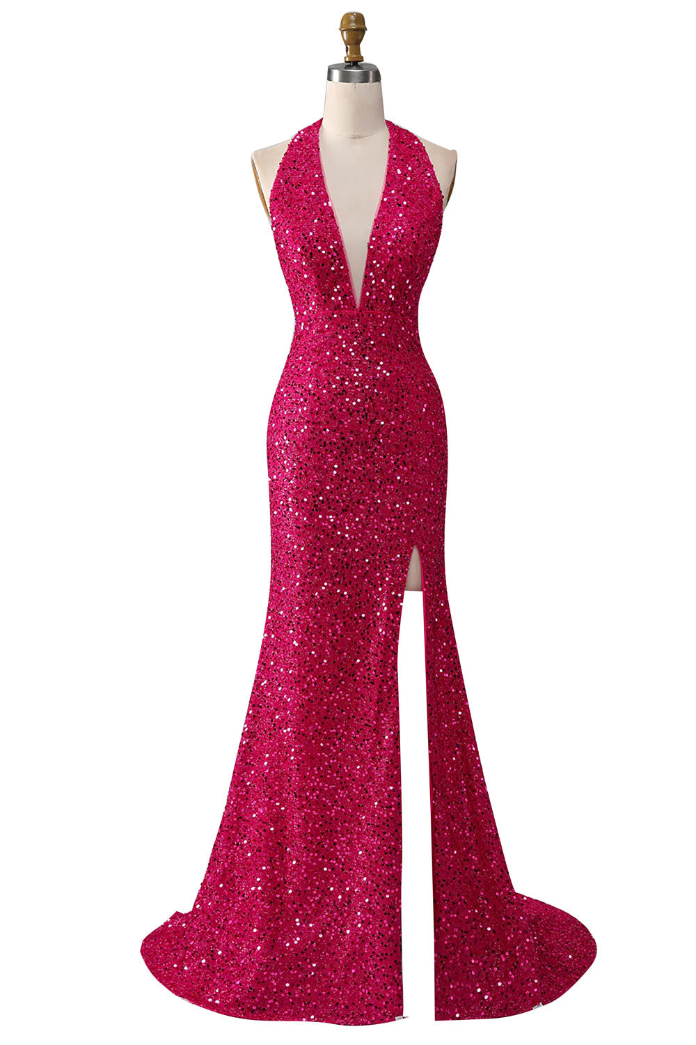 Shining Mermaid Prom Dress, Fuchsia Mermaid Party Gown, Chic Sequins Formal Dress with Slit, Handmade Party Dress