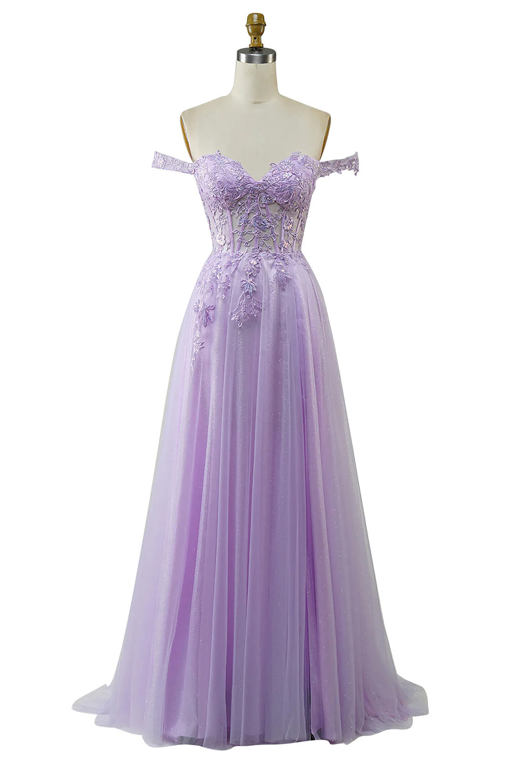 Off the Shoulder Prom Dress, Purple Party Dress Gown, A-Line Tulle Formal Dress with Lace, Handmade Evening Dress