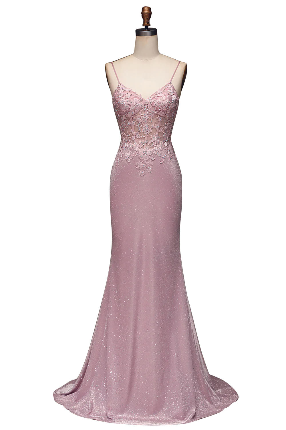 Spaghetti Straps Prom Dress, Mermaid Evening Dress, Glitter Blush Formal Dress with Beading, Custom Handmade Party Dress Prom Gown