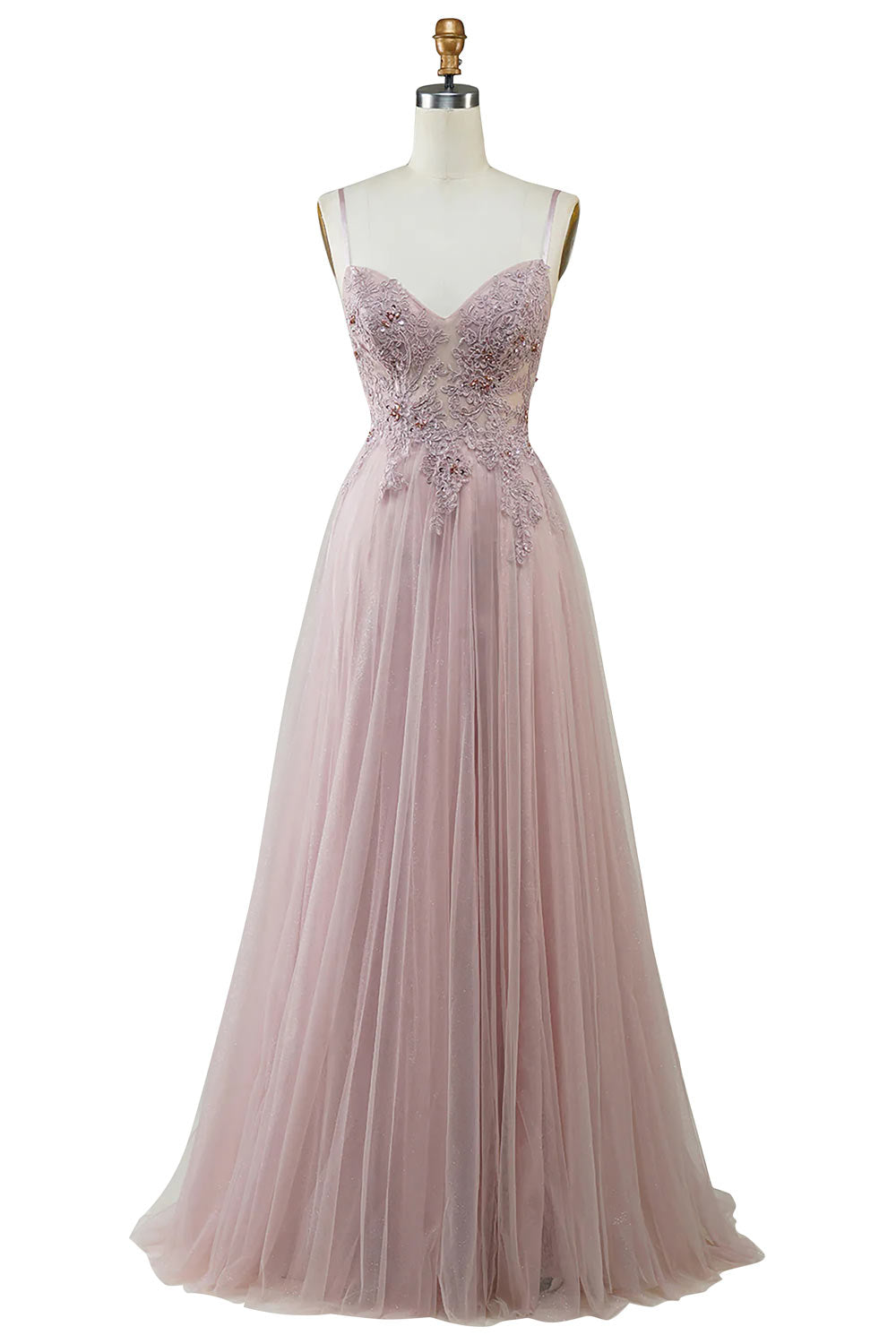 Sparkling A-Line Prom Dress Ball Gown, Chic Tulle Evening Gown, Blush Formal Gown with Lace, Custom Ball Gown Dress