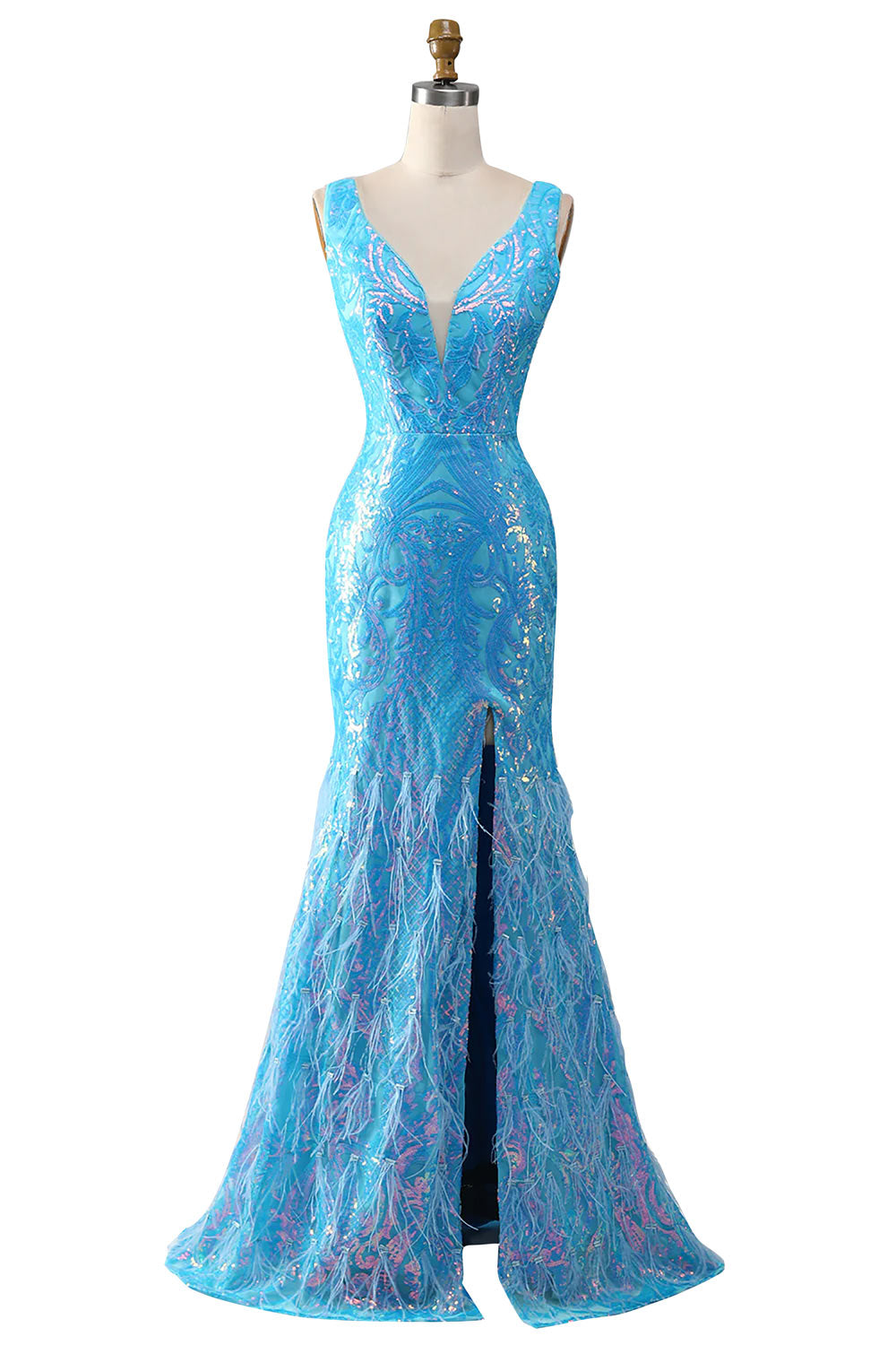 Blue Sheath Prom Gown, Mermaid Party Dress with Slit, Handmade Long Formal Party Dress