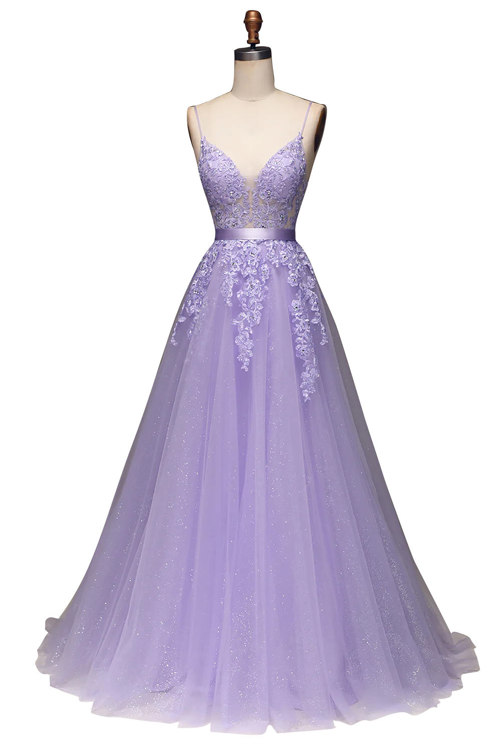 Spaghetti Straps Tulle Prom Dress, A-Line Evening Dress with Appliques, Purple Beading Formal Dress, Handmade Party Dress, Custom Prom Gown