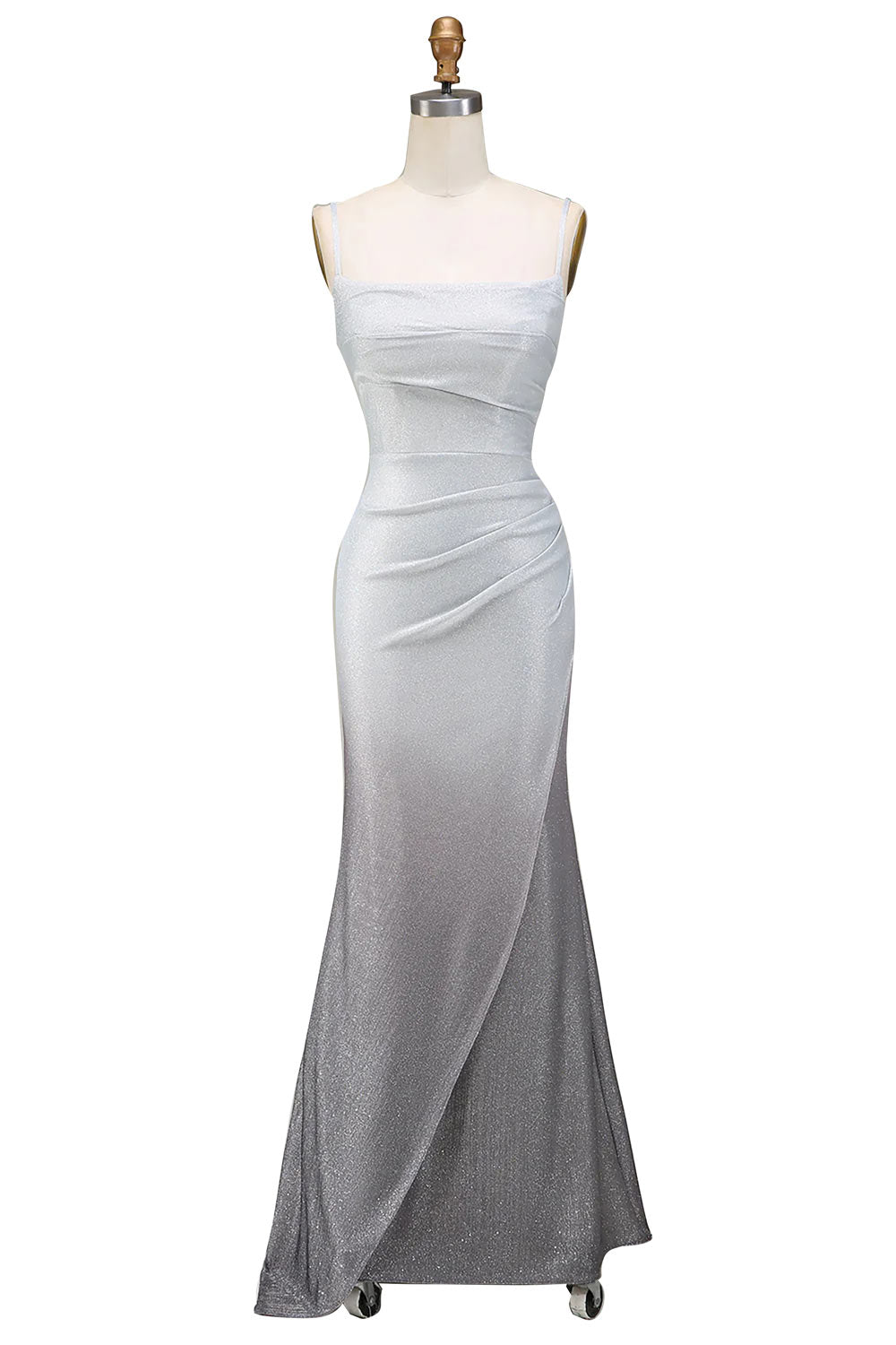 Chic Prom Dress with Pleated, Ombre Sheath Prom Gown, Mermaid Silver Grey Evening Gown, Handmade Party Dress