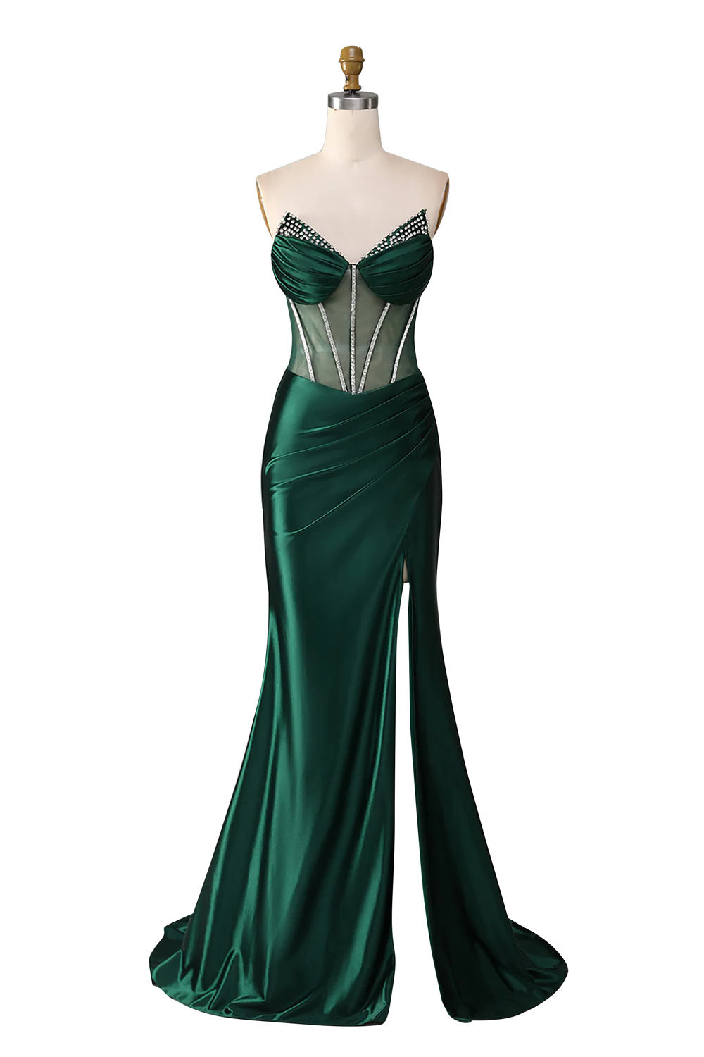 Green Mermaid Dark Green Party Dress, Formal Dress with Slit, Handmade Evening Dress