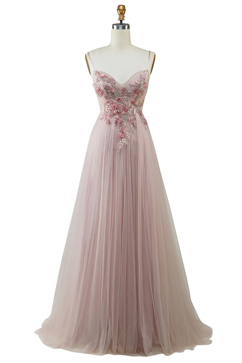 A-Line Prom Dress, Tulle Evening Gown with Appliques, Blush Princess Party Gown, Handmade Custom Formal Evening Dress