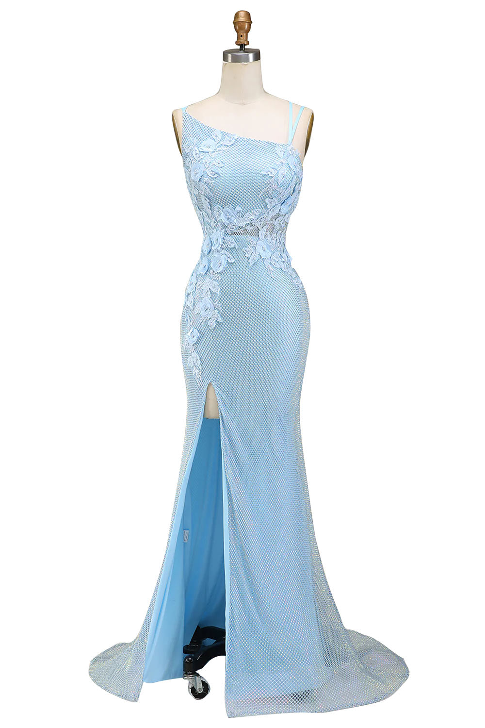 Mermaid Prom Dress, Light Blue Long Evening Dress, Chic Party Dress with Appliques, Handmade Prom Party Dress