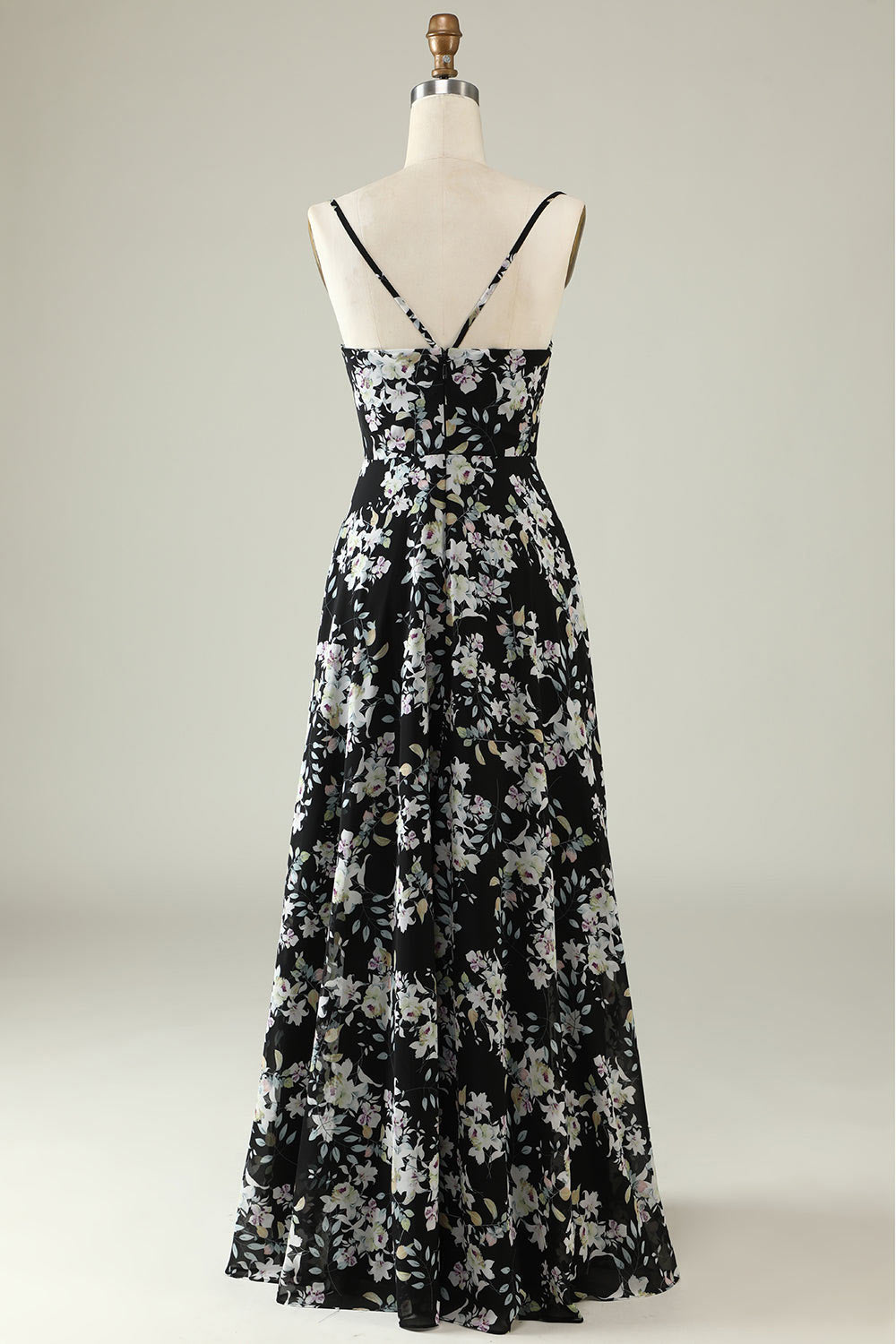 Printed flower chiffon dress party dress, custom black evening dress