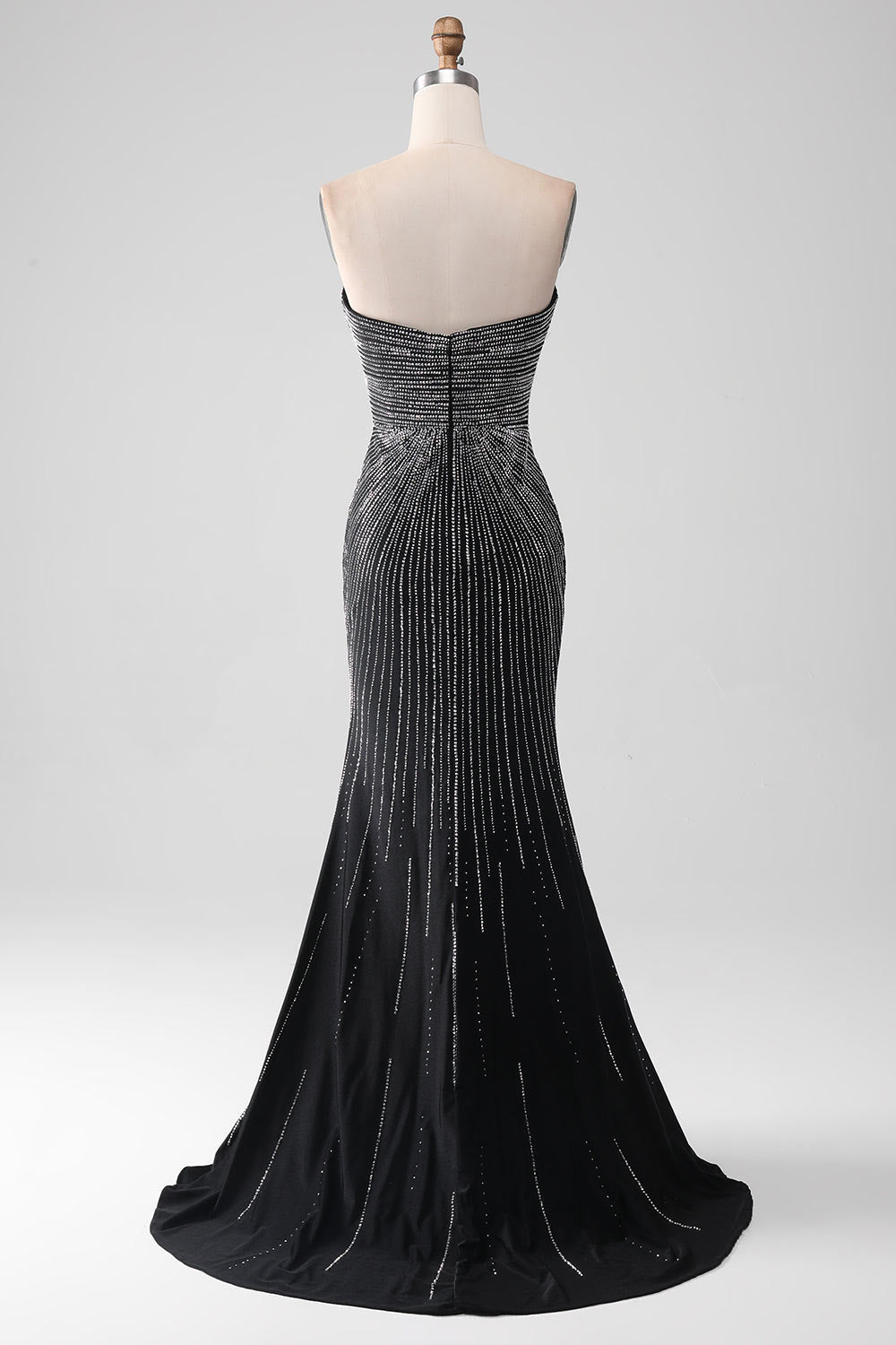 Strapless sequin party dress, custom black slit evening gown