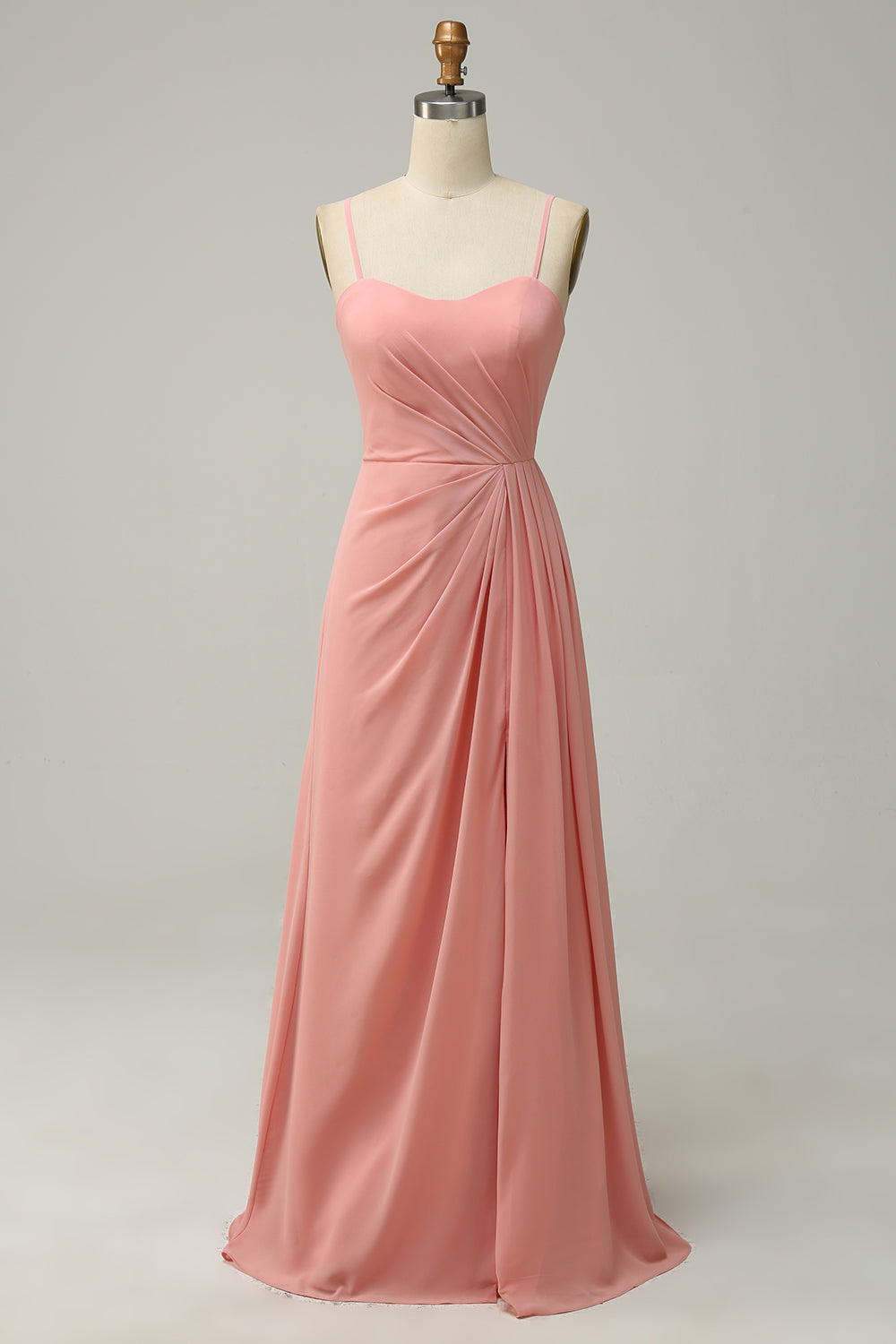 Spaghetti straps chiffon party dress, custom blush evening gown