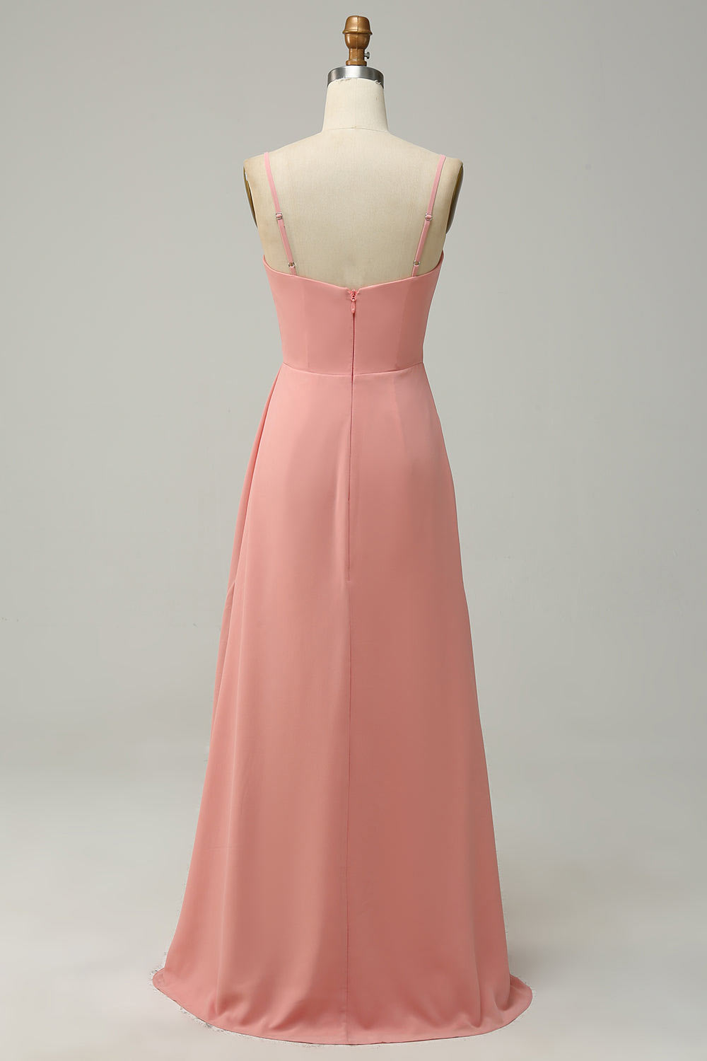 Spaghetti straps chiffon party dress, custom blush evening gown