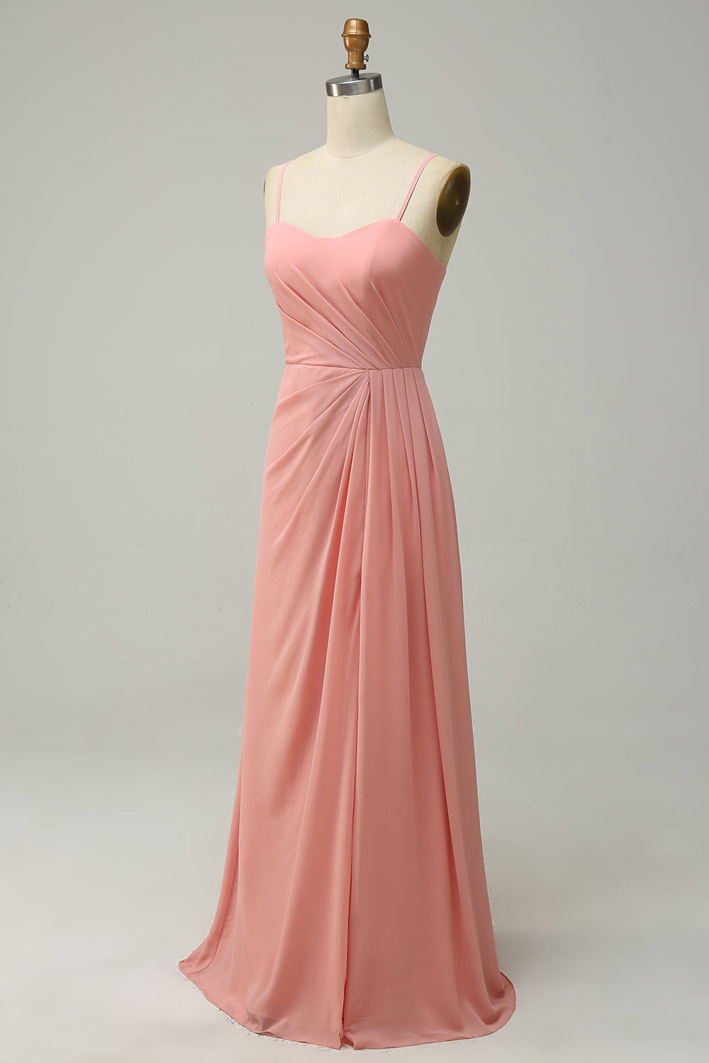 Spaghetti straps chiffon party dress, custom blush evening gown