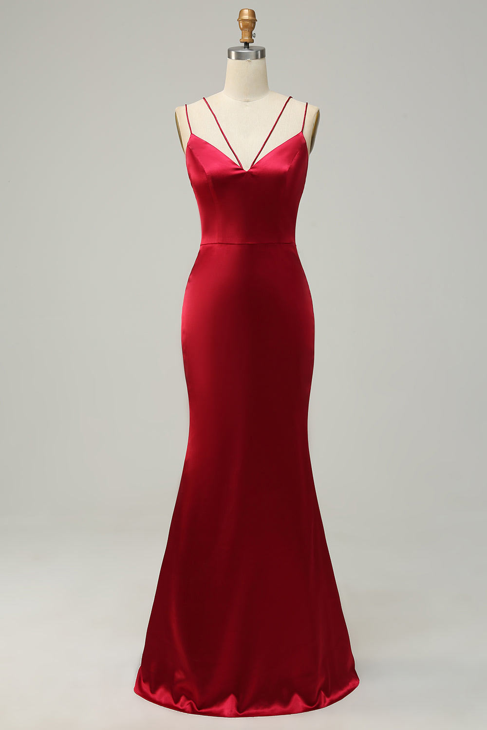 Spaghetti straps satin party dress, custom burgundy evening gown