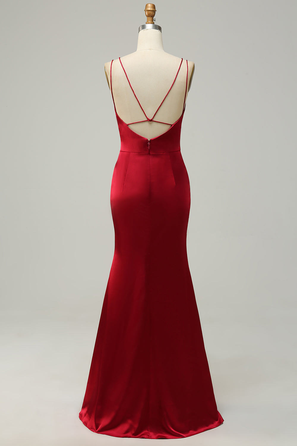 Spaghetti straps satin party dress, custom burgundy evening gown