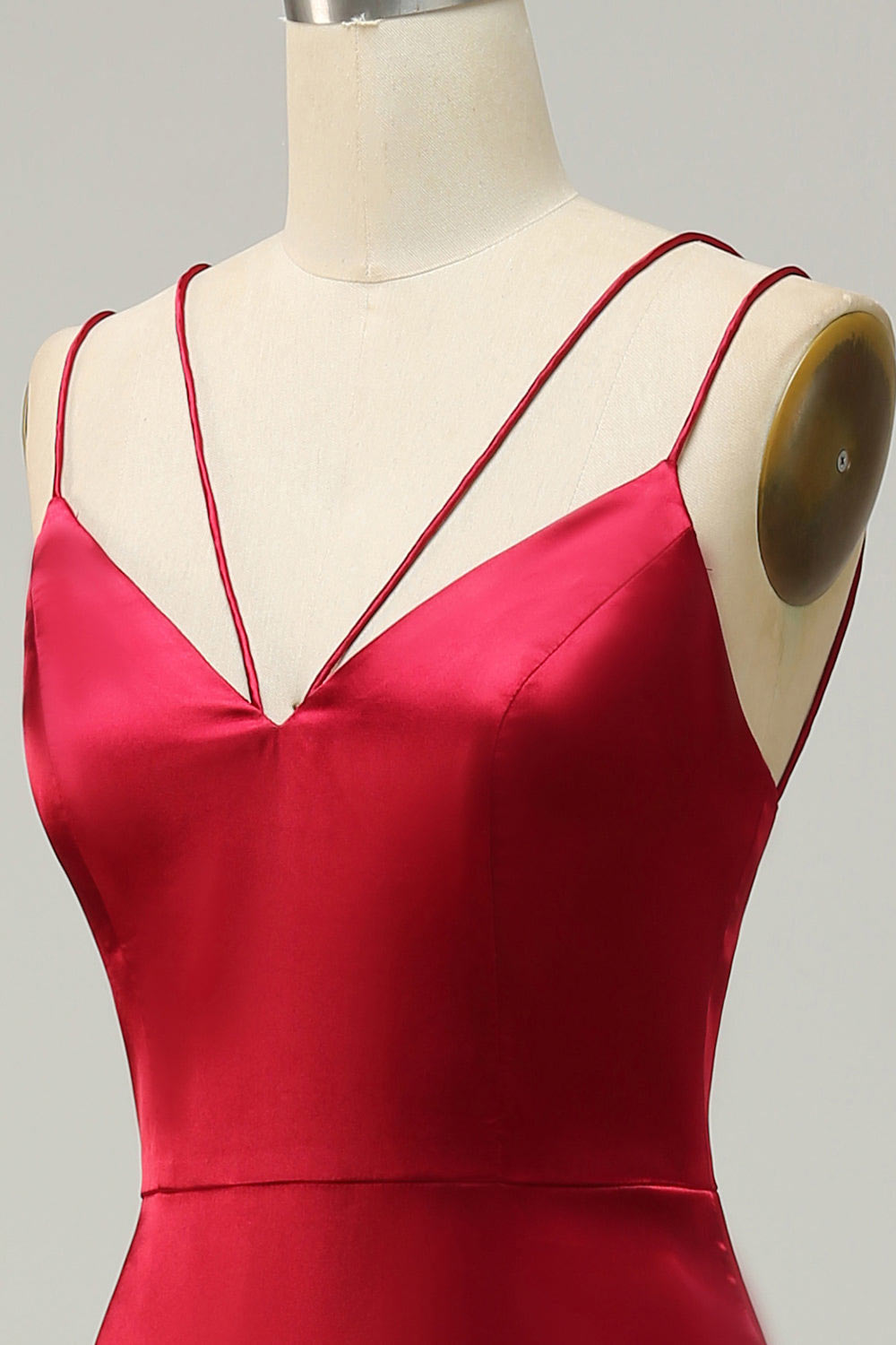 Spaghetti straps satin party dress, custom burgundy evening gown