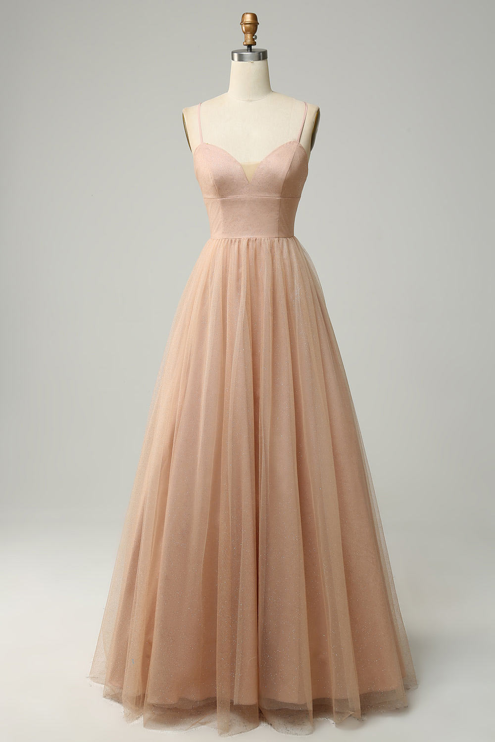 Shining tulle party dress, custom belt closure evening gown