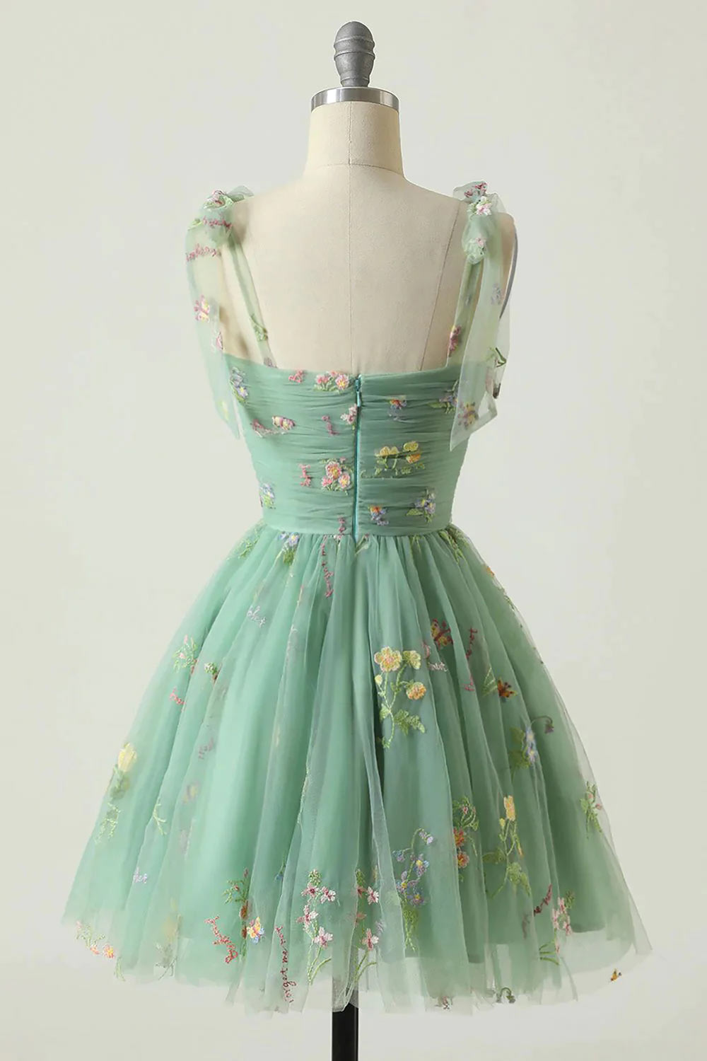 Charming Green Short Prom Dress, A-Line Tulle Cocktail Dress, Handmade Homecoming Gown with Embroidery