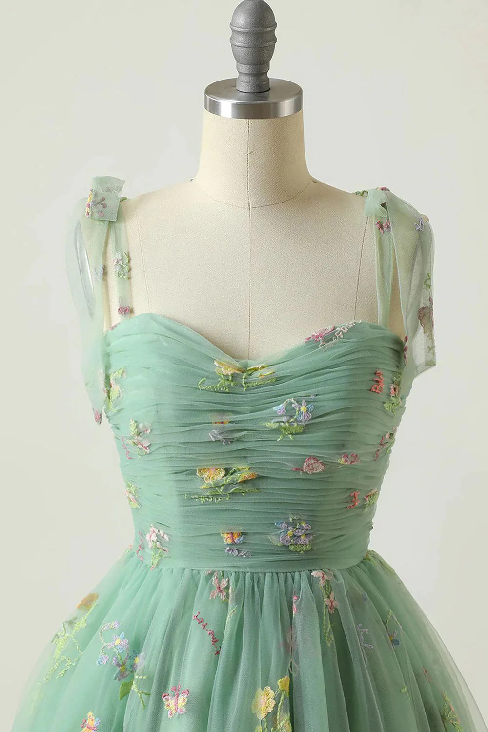 Charming Green Short Prom Dress, A-Line Tulle Cocktail Dress, Handmade Homecoming Gown with Embroidery