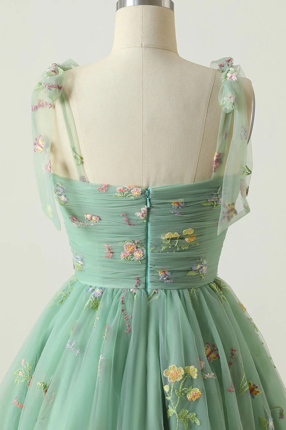 Charming Green Short Prom Dress, A-Line Tulle Cocktail Dress, Handmade Homecoming Gown with Embroidery