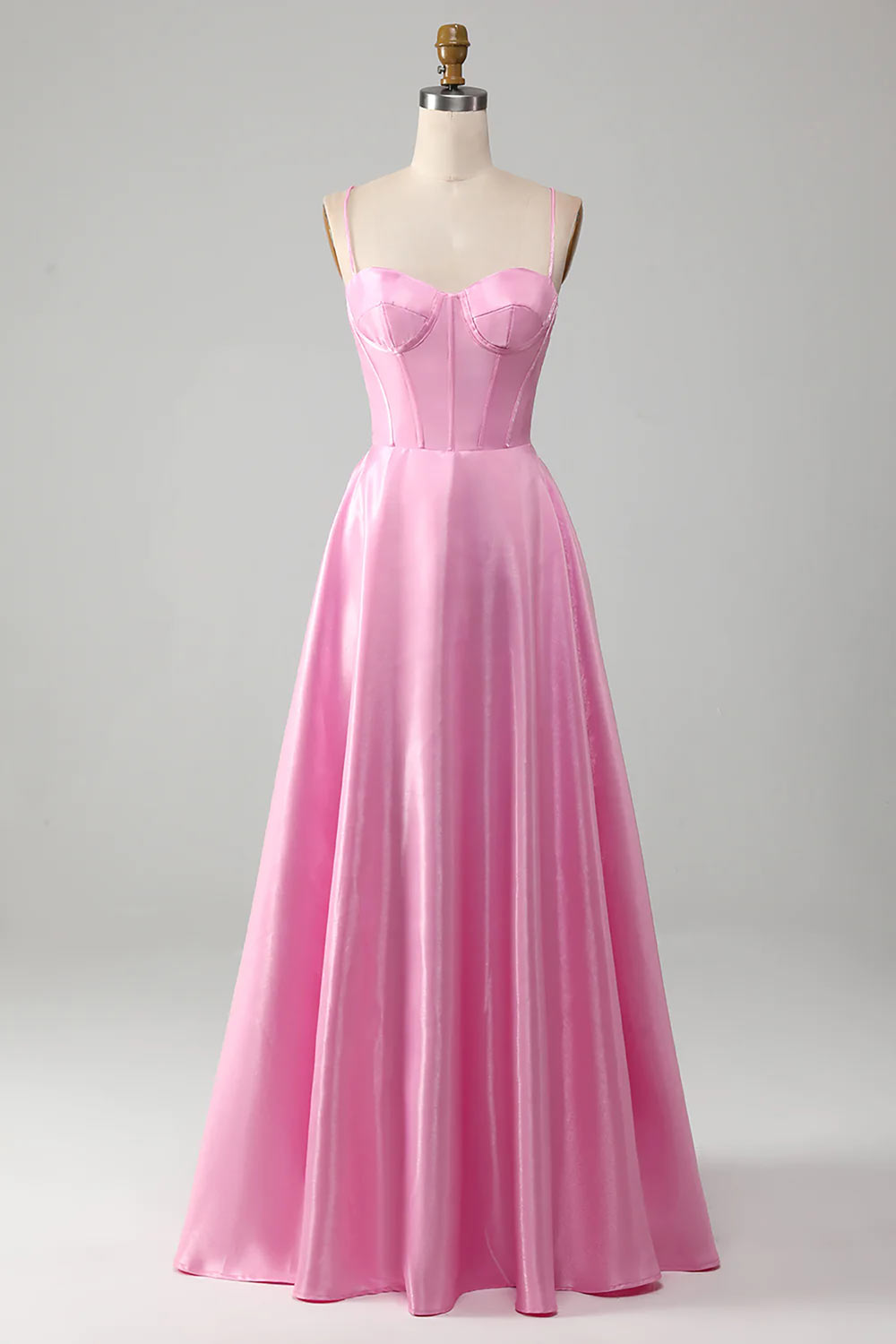 Spaghetti Straps Prom Dress, A-Line Prom Dress, Pink Sweetheart Evening Dress, Handmade Satin Formal Dress