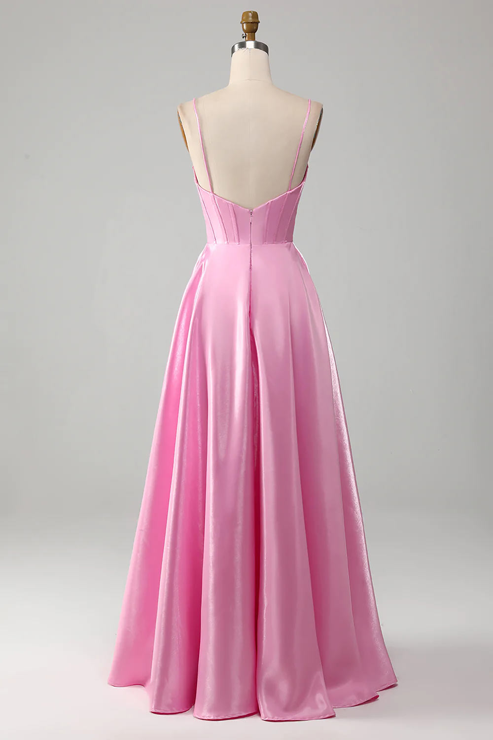 Spaghetti Straps Prom Dress, A-Line Prom Dress, Pink Sweetheart Evening Dress, Handmade Satin Formal Dress