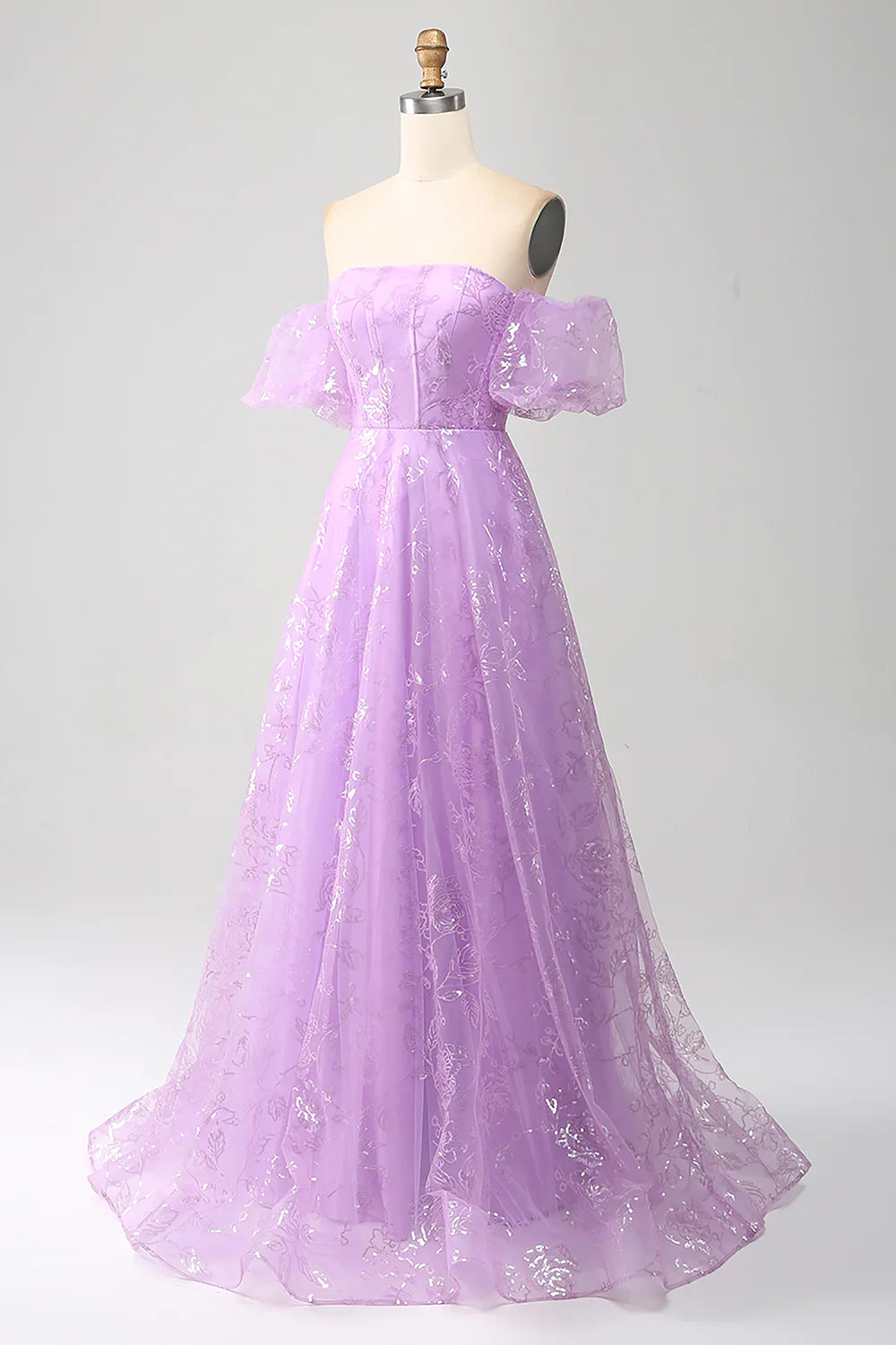 Charming Strapless Prom Dress, A Line Off The Shoulder Evening Dress, Lilac Sequin Prom Dress, Custom Formal Dress, Handmade Party Prom Gown