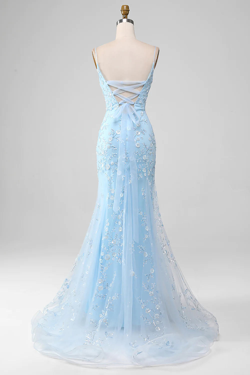 Charming Strapless Prom Dress, Light Blue Sheath Evening Dress, Handmade Beaded Formal Dress