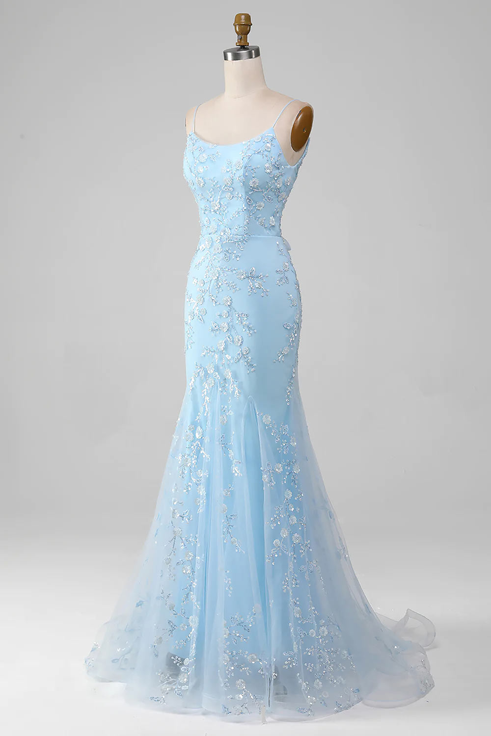 Charming Strapless Prom Dress, Light Blue Sheath Evening Dress, Handmade Beaded Formal Dress