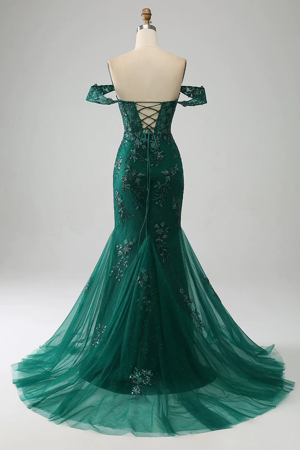 Off The Shoulder Prom Dress, Mermaid Evening Dress, Dark Green Party Dress with Appliques, Custom Prom Gown