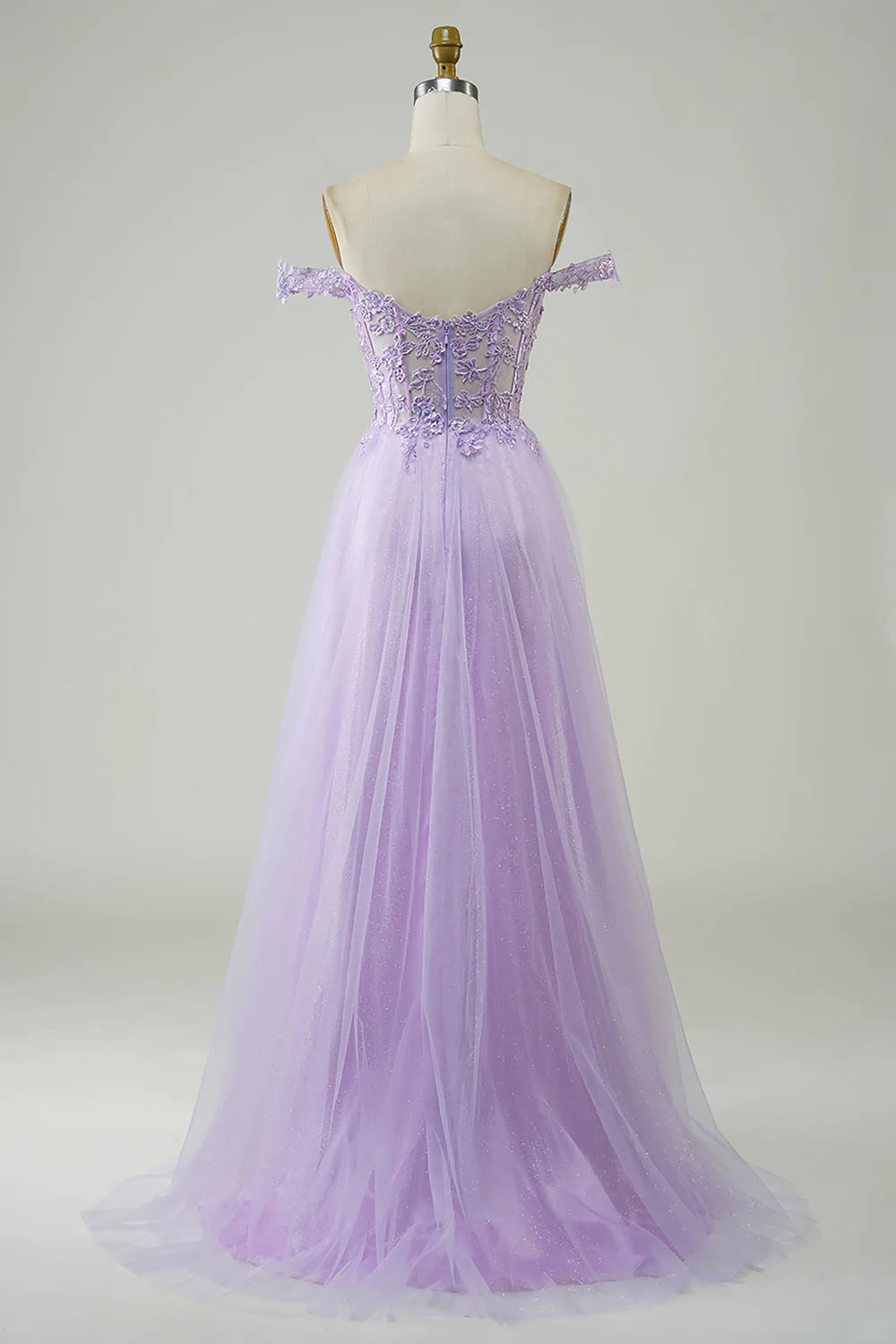 Off the Shoulder Prom Dress, Purple Party Dress Gown, A-Line Tulle Formal Dress with Lace, Handmade Evening Dress