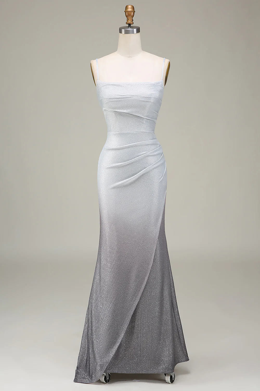 Chic Prom Dress with Pleated, Ombre Sheath Prom Gown, Mermaid Silver Grey Evening Gown, Handmade Party Dress