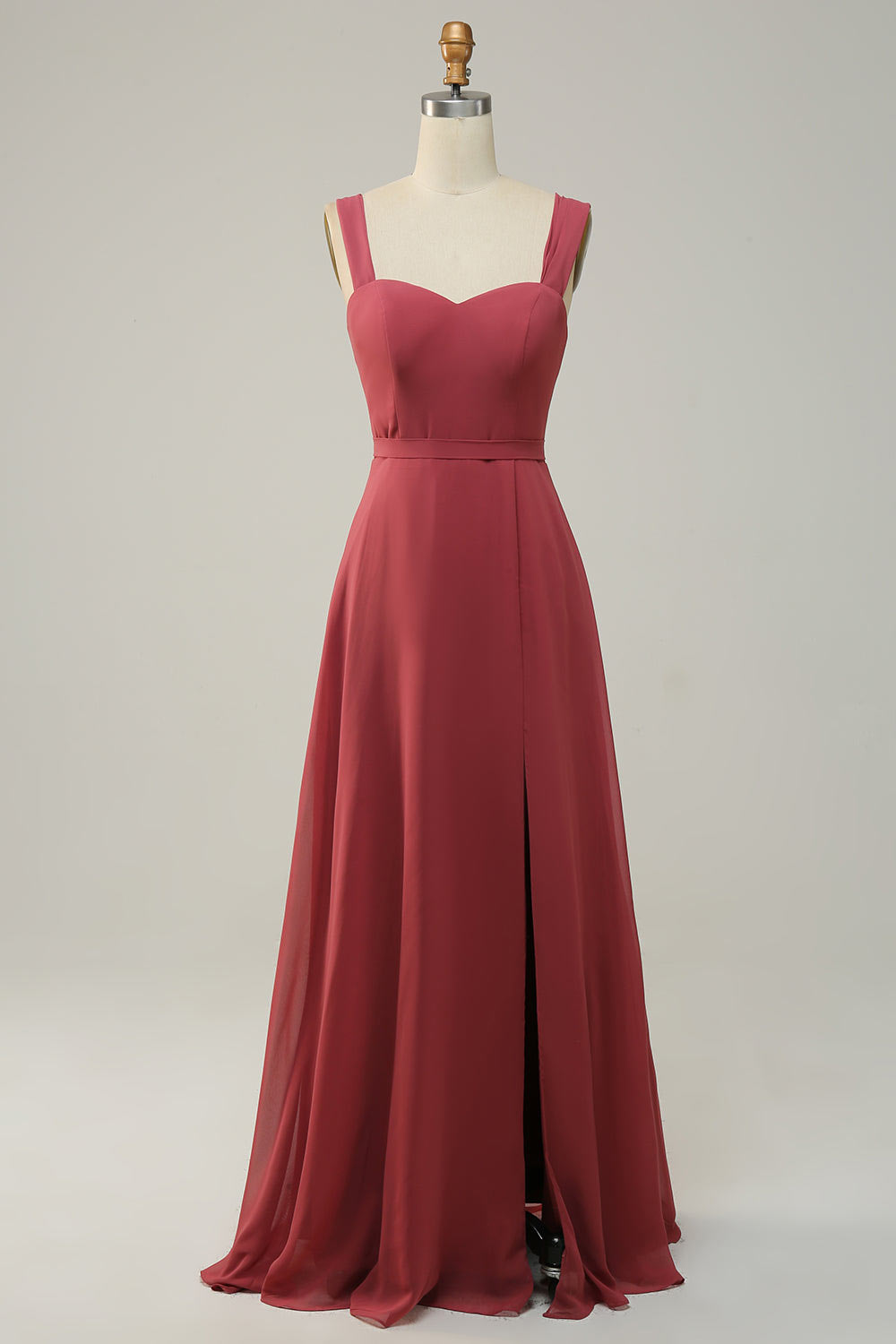 Chiffon simple slit party dress, custom wine red vintage evening gown