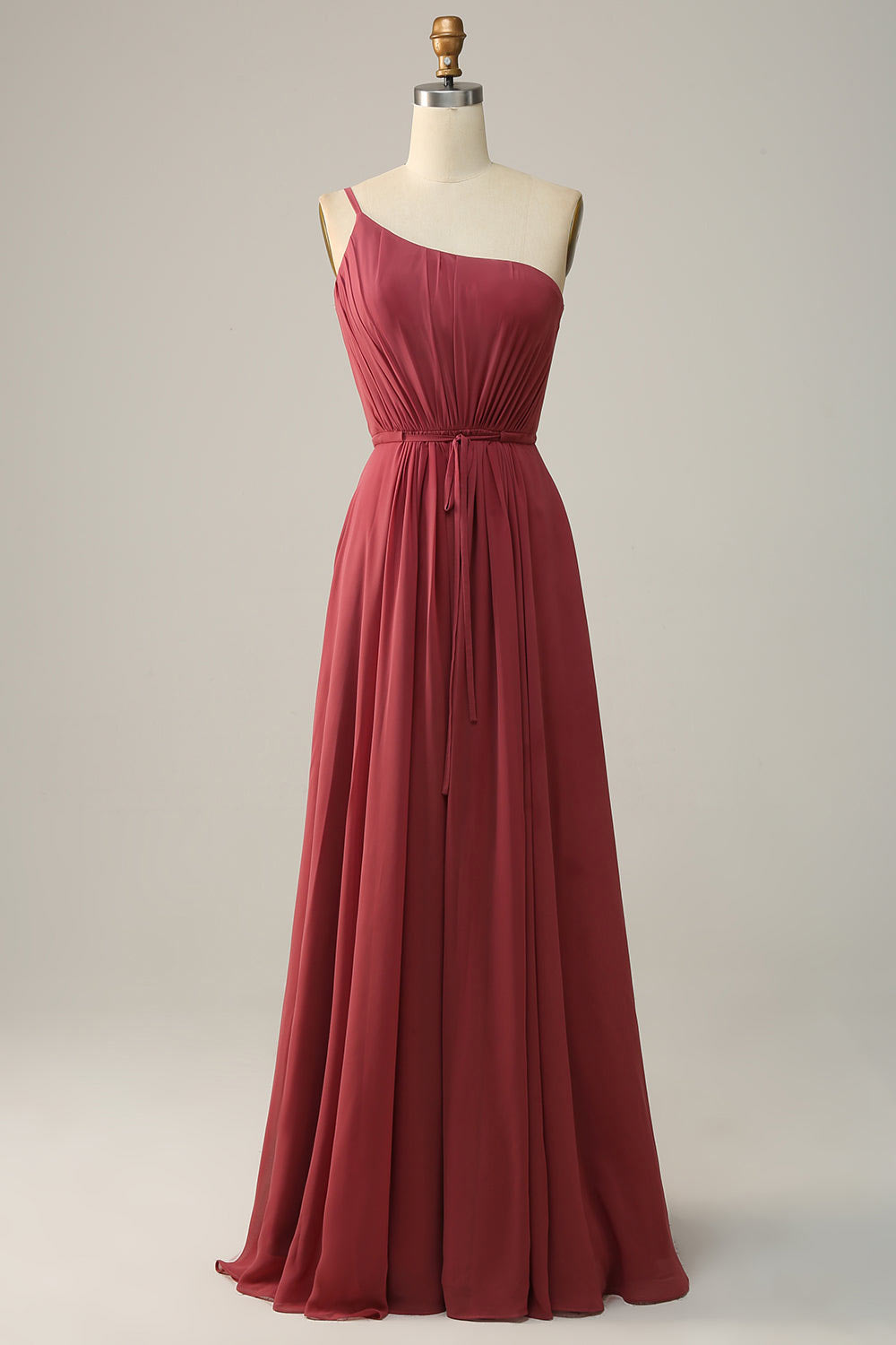 One shoulder soft chiffon party dress, custom win red evening gown