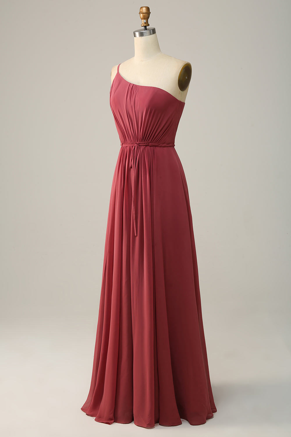 One shoulder soft chiffon party dress, custom win red evening gown