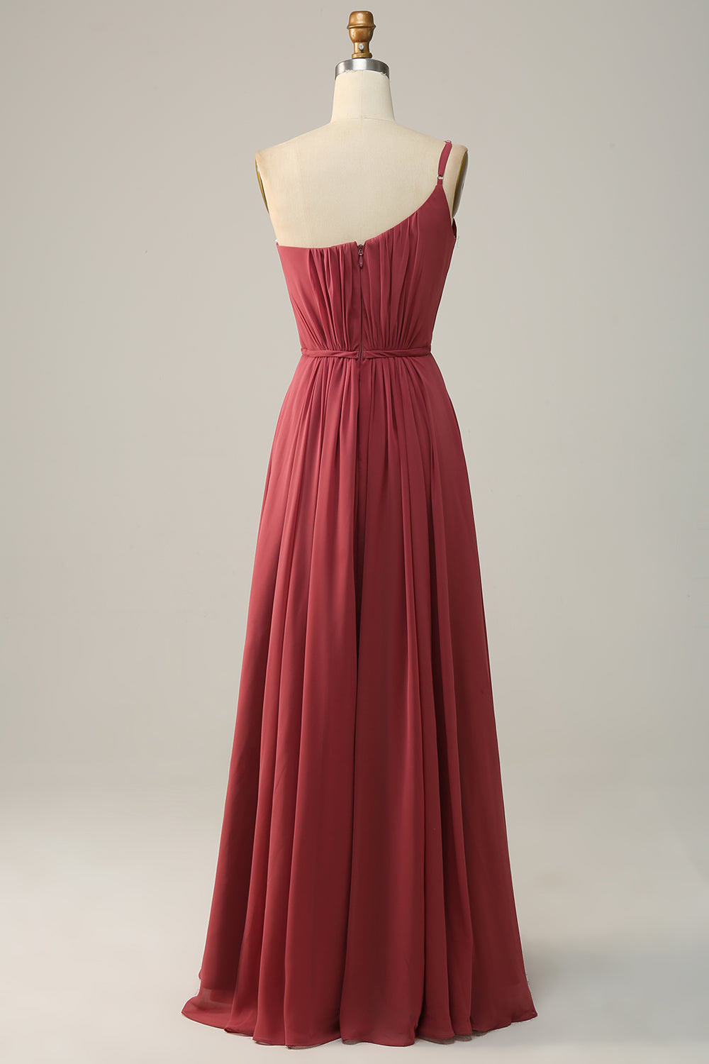 One shoulder soft chiffon party dress, custom win red evening gown