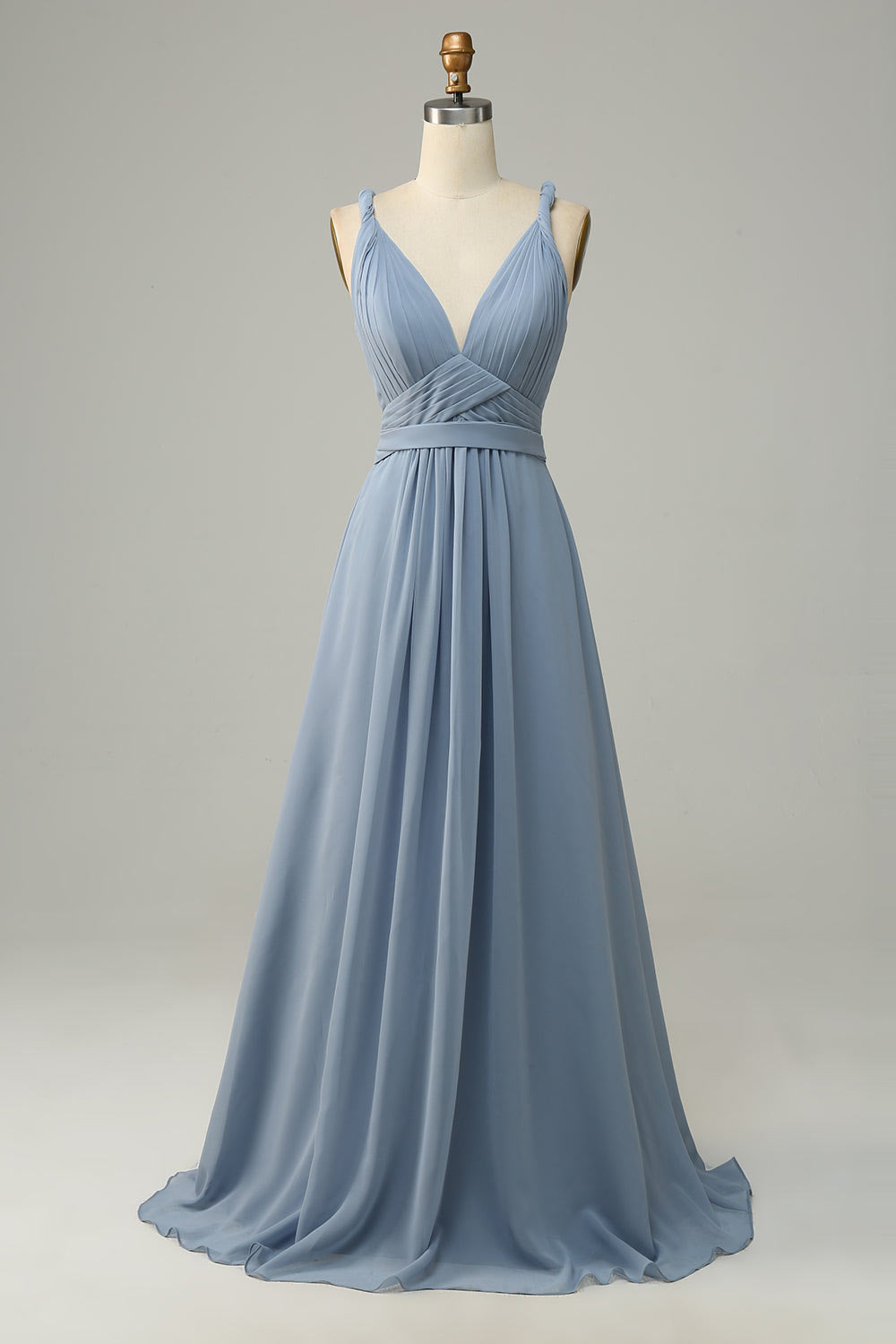 Chiffon simple party dress, custom dusty blue evening gown