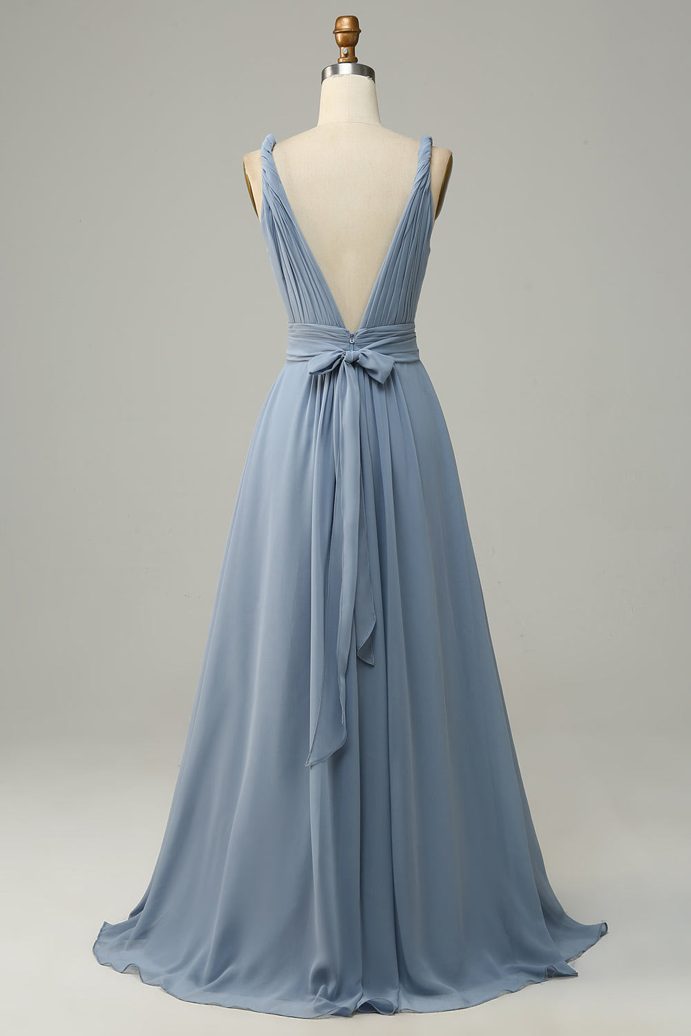 Chiffon simple party dress, custom dusty blue evening gown