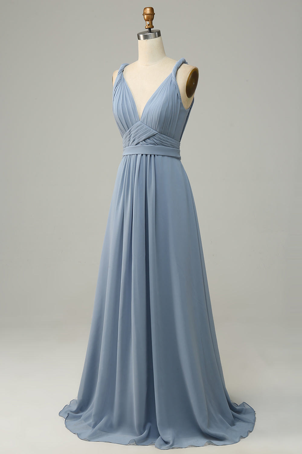 Chiffon simple party dress, custom dusty blue evening gown