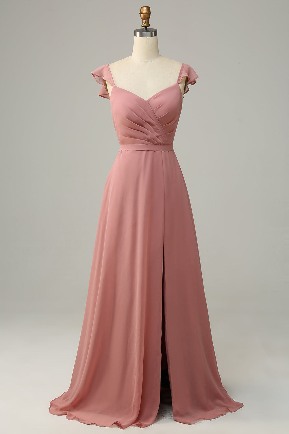 Chiffon simple party dress, custom dusty rose evening gown