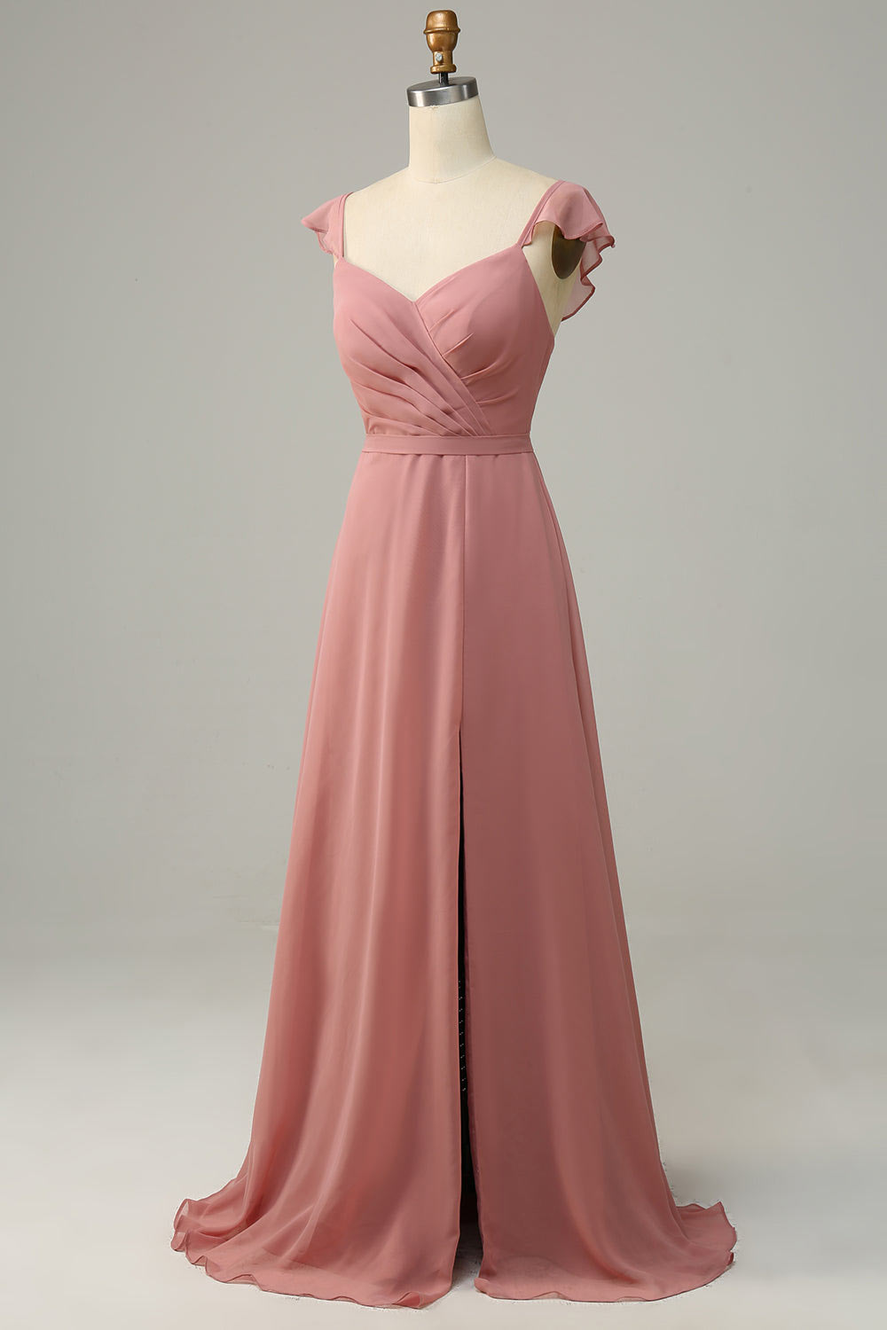 Chiffon simple party dress, custom dusty rose evening gown