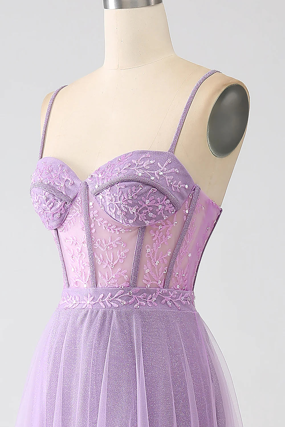 Elegant Lilac Prom Dress, Chic Princess Dress, Spaghetti Straps A-line Corset Evening Dress, Long Formal Dress, Custom Handmade Party Gown