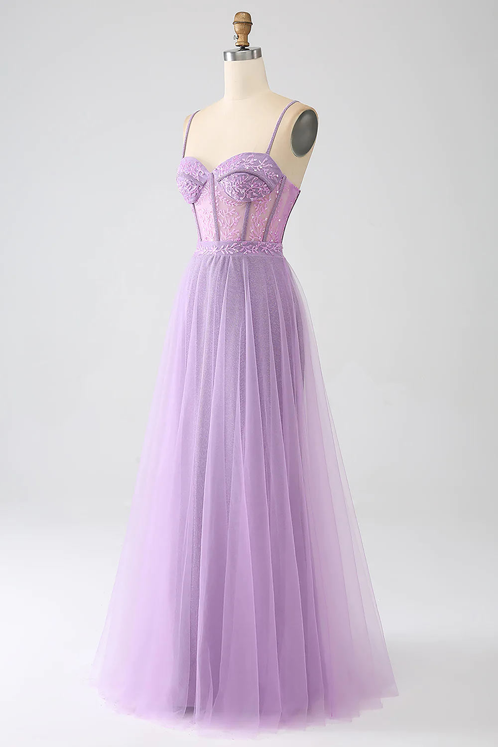 Elegant Lilac Prom Dress, Chic Princess Dress, Spaghetti Straps A-line Corset Evening Dress, Long Formal Dress, Custom Handmade Party Gown