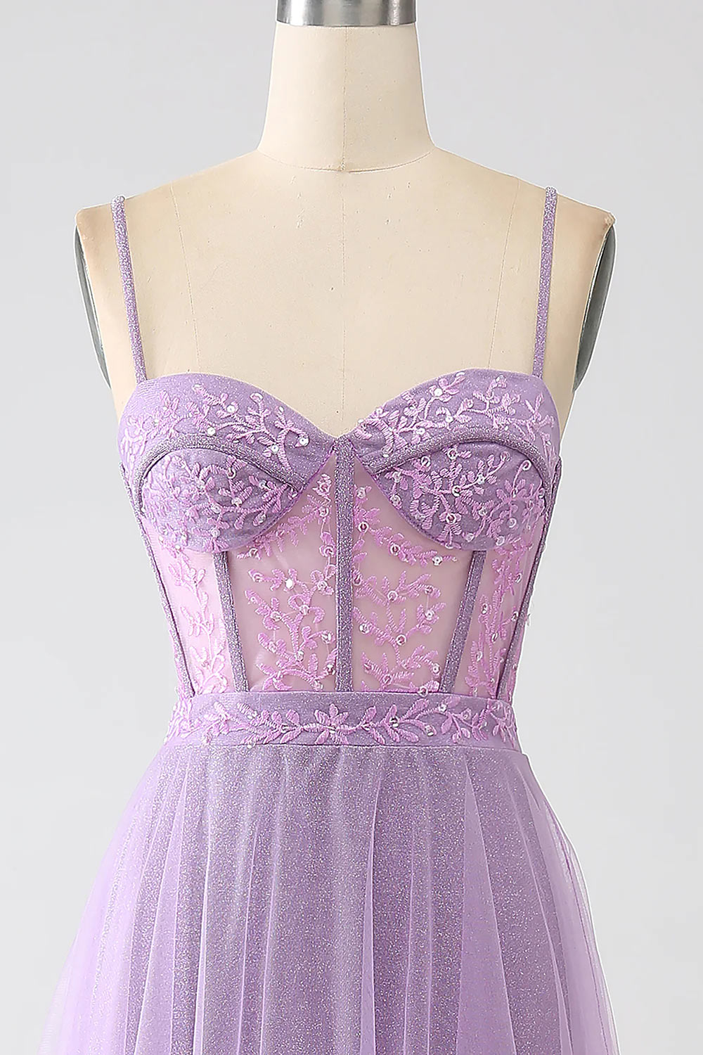 Elegant Lilac Prom Dress, Chic Princess Dress, Spaghetti Straps A-line Corset Evening Dress, Long Formal Dress, Custom Handmade Party Gown