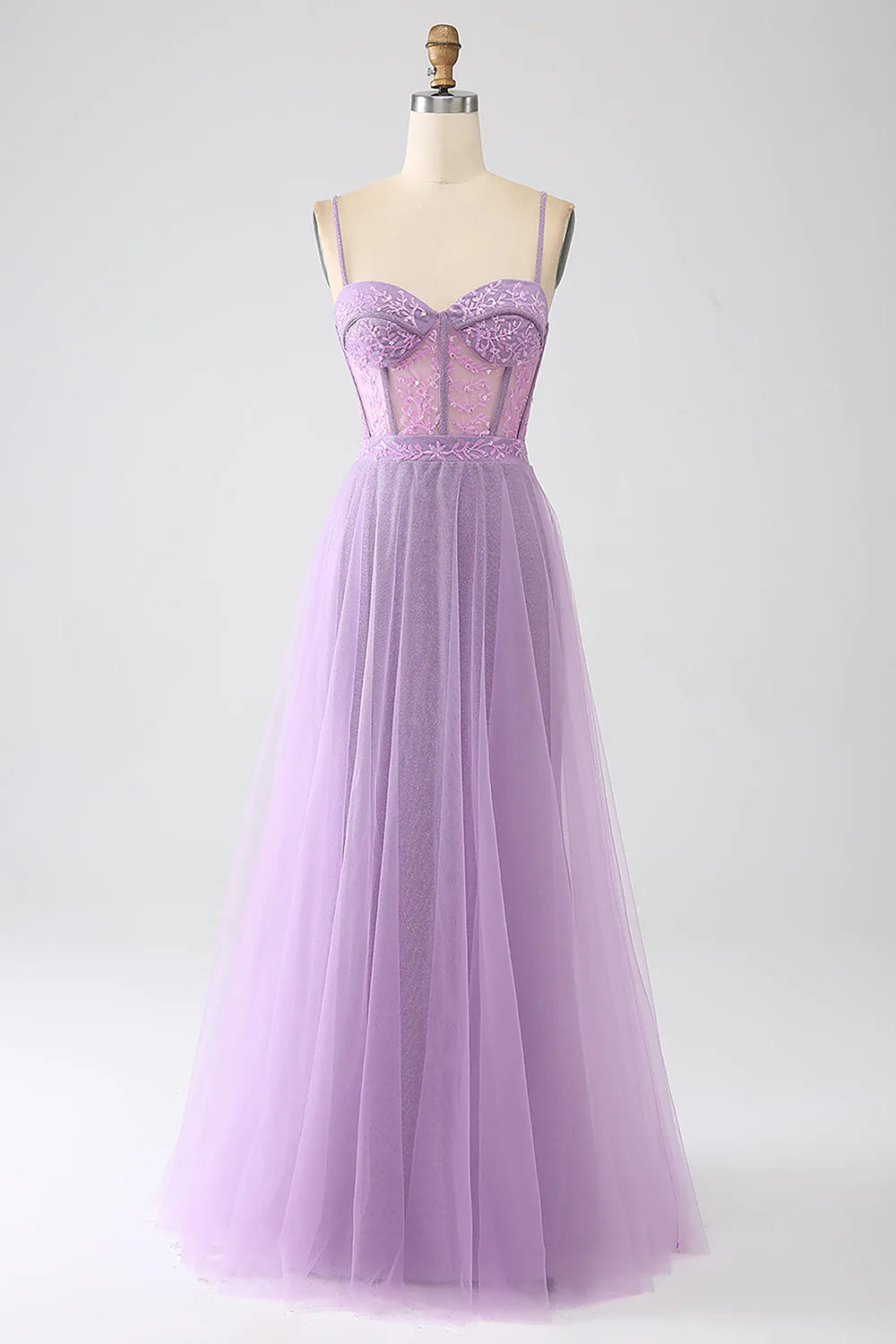 Elegant Lilac Prom Dress, Chic Princess Dress, Spaghetti Straps A-line Corset Evening Dress, Long Formal Dress, Custom Handmade Party Gown