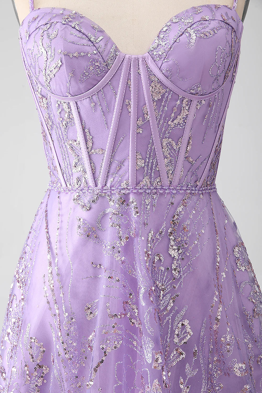 Eye-Catching A-Line Prom Dress, Spaghetti Straps Princess Dress, Evening Dress with Sequins, Lilac Formal Dress, Custom Handmade Party Gown