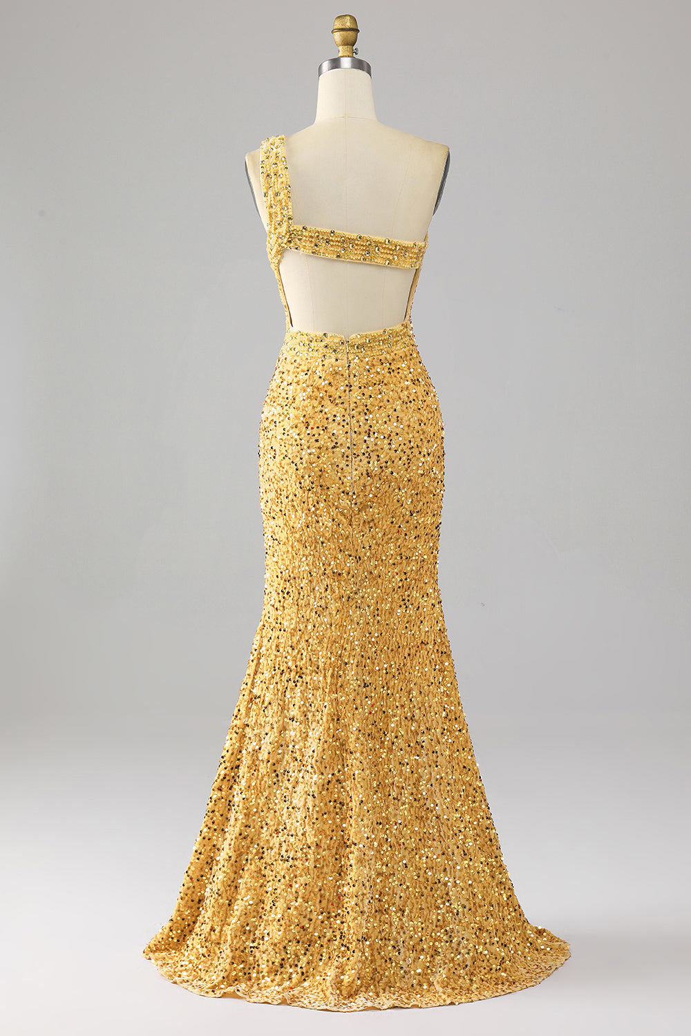 Custom sequin party dress, golden slit evening gown