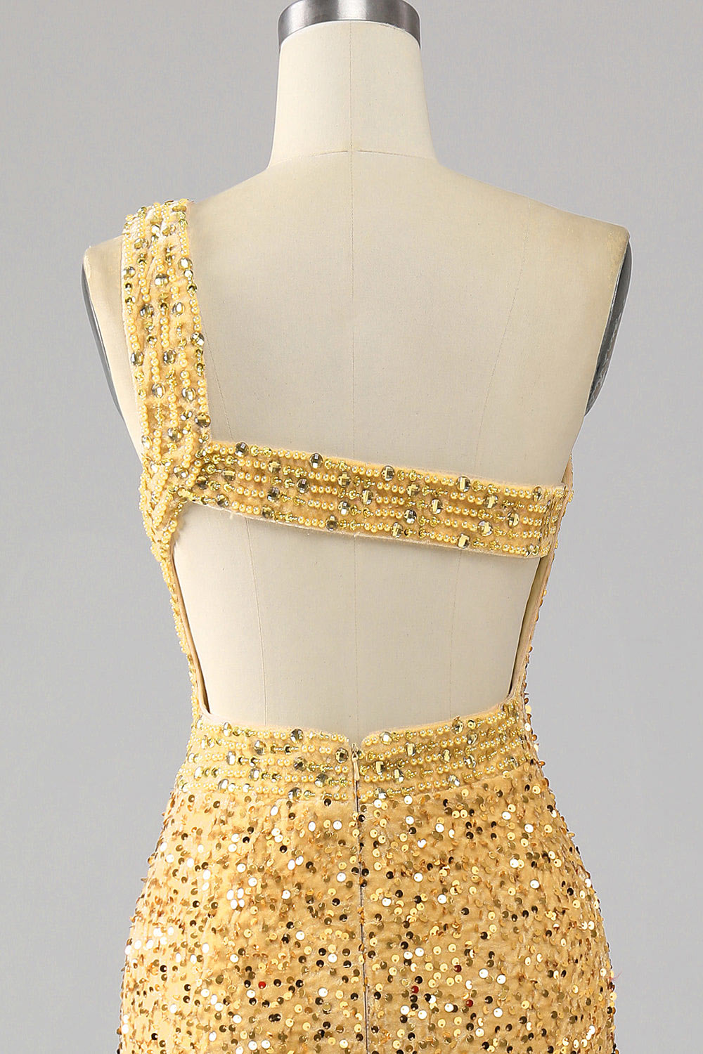 Custom sequin party dress, golden slit evening gown