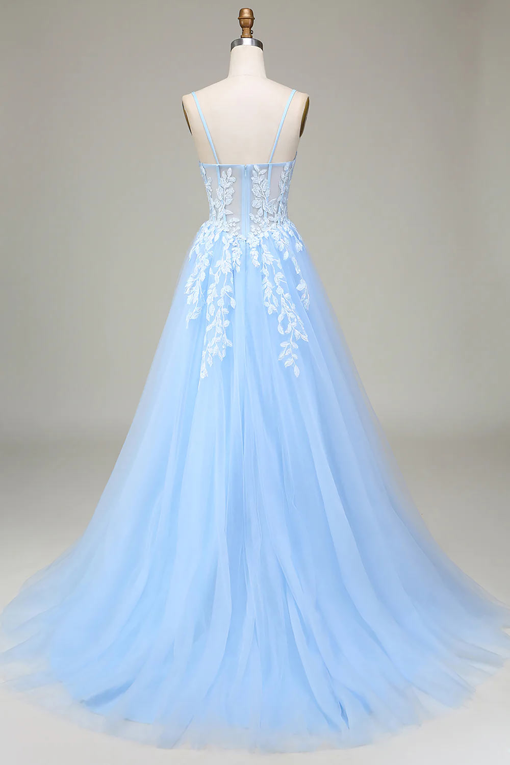 Tulle Prom Dress Gown, Spaghetti Straps Evening Gown, Handmade Party Gown with Appliques