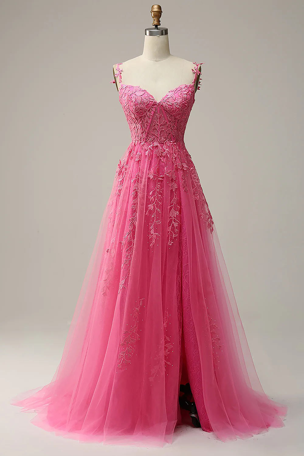 Gorgeous Spaghetti Straps Prom Dress, Sweetheart Prom Gown, Custom A Line Formal Dress, Evening Dress with Appliques, Hot Pink Party Dress