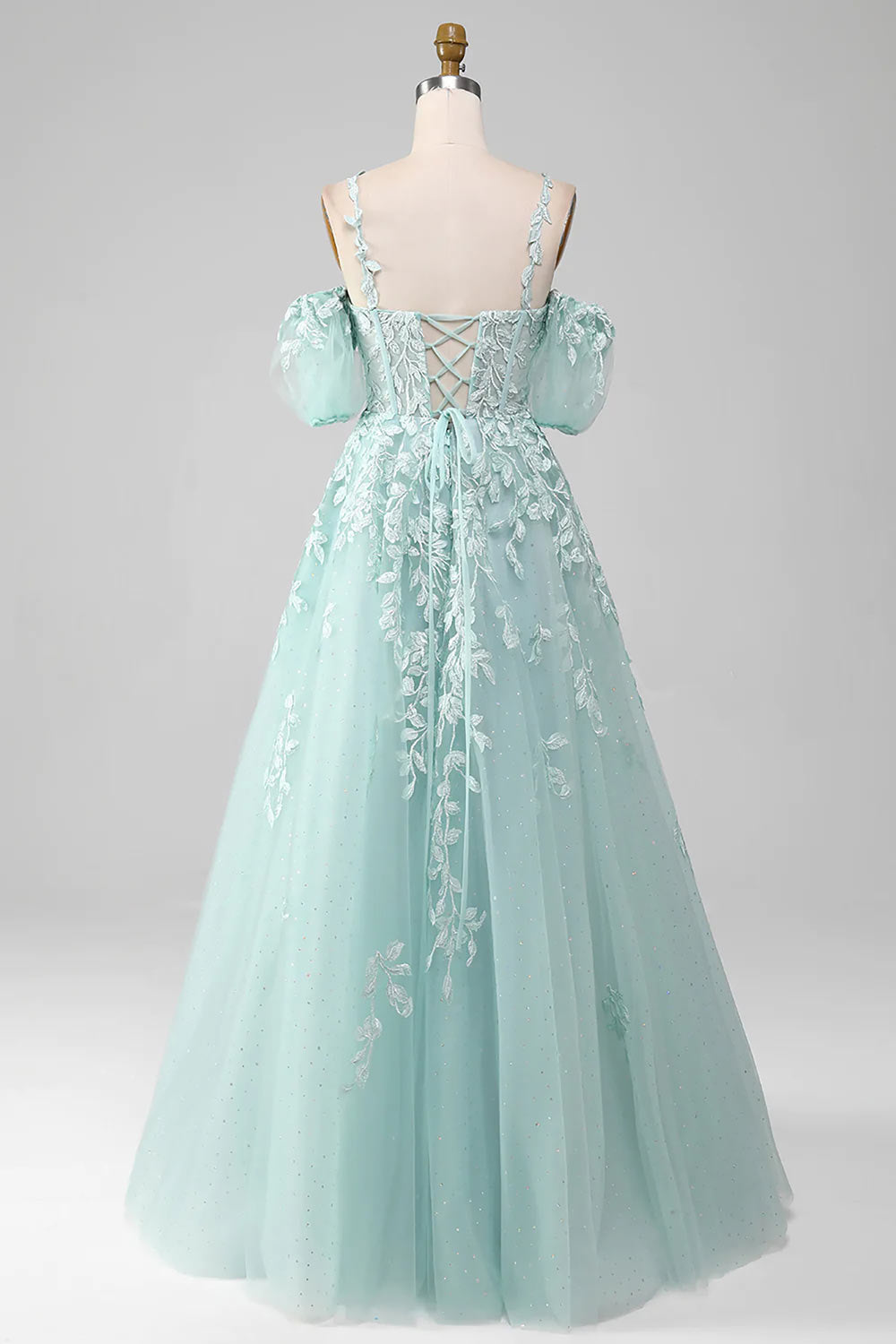 Mint Prom Dress Gown, Off The Shoulder Evening Gown, Handmade Beaded Party Gown with Appliques